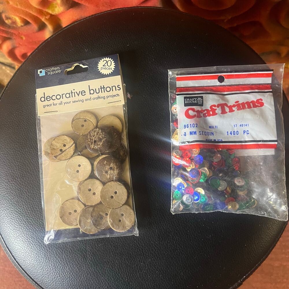 Crafters square brown decorative buttons w craftrims sequin